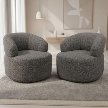 Imagem de Kit 02 Poltronas Giratória Orgânica Para Sala de Estar Living Helena L02 Linho Mescla C...