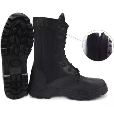Imagem de Bota Tática Coturno Zíper Lateral Lona/ Couro Militar Segurança-Unissex