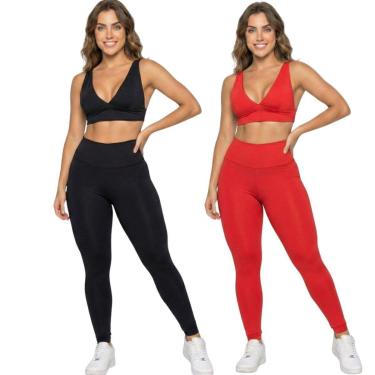 Imagem de KIT 2 Conjunto Top Bojo Costa Cruzada e Calça Suplex Bella Fiore Roupa Academia Fitness...