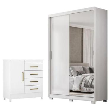 Imagem de Guarda Roupa Casal Riva Branco Amêndola Touch Flex com Espelho e Pés e