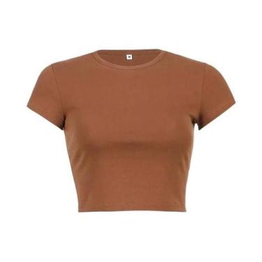 Imagem de Blusa Feminina Vintage De Cor Sólida, Top Cropped Y2K Sexy, T-Shirt Es