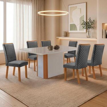 Imagem de Mesa de Jantar Isadora 180cm Tampo MDF e Vidro Canto Copo com 6 Cadeir