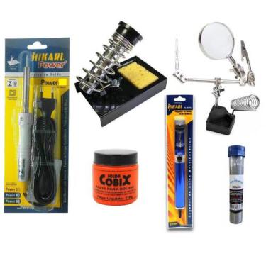 Imagem de 4011 Kit Solda Hikari Ferro Suporte Sugador Estanho Lupa com Garra Pas