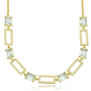 Imagem de Colar de Ouro 24K Cravejado com Zircônia Azul 7,5mm 8,5g Banhado - Tro