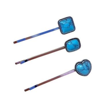 Imagem de Kit de Presilhas Grampo com Flores ou Coração e Pedras Acrílicas Retrô