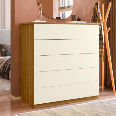 Imagem de Comoda para Quarto 5 Gavetas Compacta Freijo Off White Corredica Telescopica Dkadidecor