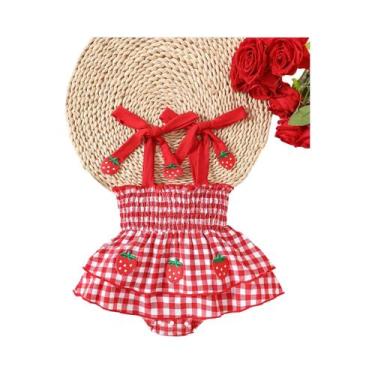 Imagem de Vestido Romper Para Bebê Menina Com Estampa De Morango E Saia Em Camad