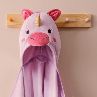 Imagem de Toalha Capuz Unicorn Algodão Absorção Eficiente Toque Suave Branco Ababy