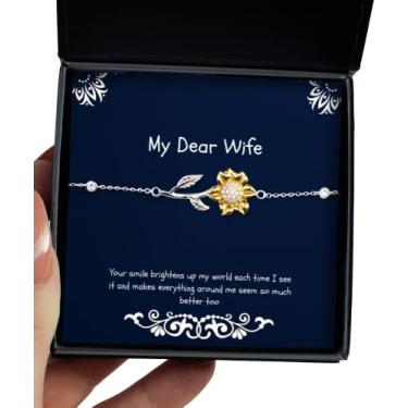 Imagem de SpreadPassion Novos presentes para esposa, Your Smile ilumina meu mundo cada vez que eu vejo e faz tudo, pulseira exclusiva de girassol para esposa do marido