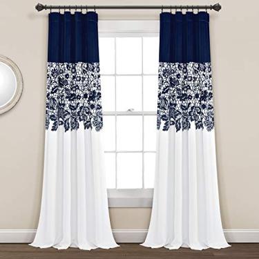 Imagem de Lush Decor Lush DÉCOR Cortinas com estampa de jardim azul-marinho para sala de estar, jantar, quarto (par), 213 cm de comprimento x 132 cm de largura, 213 cm x 132 cm de largura, 213 cm x 132 cm