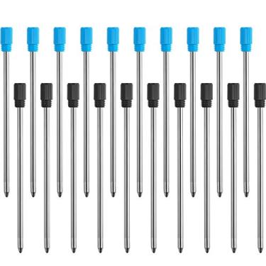 Imagem de Recargas de caneta esferográfica TecUnite de 6 cm para canetas Stylus de cristal diamante e canetas esferográficas com bolsa de veludo preto, 20 peças (refil preto e azul)