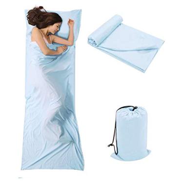 Imagem de OTDEST Forro de saco de dormir para viagem e acampamento, leve, compacto e portátil, saco de dormir para adultos - ideal para viagens, albergues e acampamento (azul claro)