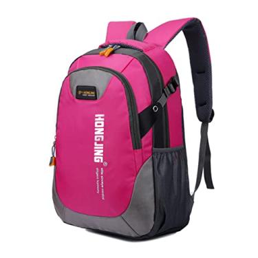Imagem de Mochila à prova d'água 30L mochila para atividades ao ar livre caminhada mochila mochila com zíper fechamento casual bolsa de armazenamento unissex, rosa vermelha