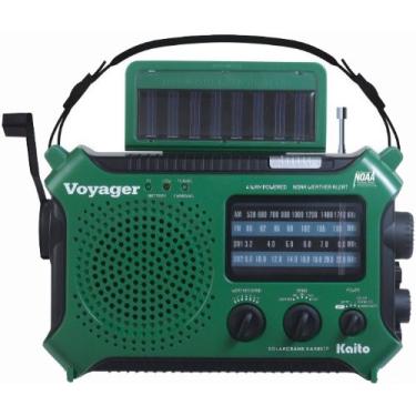 Imagem de Kaito KA500IP-GRN Voyager Solar/Dynamo AM/FM/SW NOAA Rádio meteorológico com alerta e carregador de celular, verde