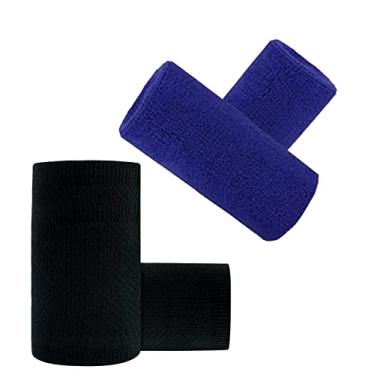 Imagem de Munhequeira Toalha Grande 15 cm pack 2 Pares cores Preta e Azul