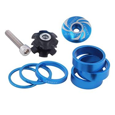 Imagem de Segolike Espaçador e fone de ouvido de liga de alumínio Vaveren Espaçadores de garfo para bicicleta de montanha Tampa superior para acessórios de modificação de bicicleta, azul