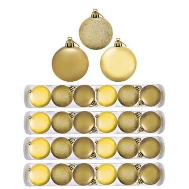 Imagem de Kit Bola De Natal Mista Gliter, Fosco e Brilho Dourado 24 Unidades 8cm - Master Christmas