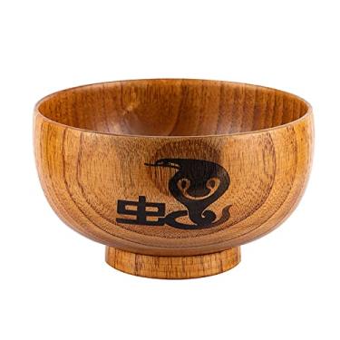 Imagem de UPTALY 1 peça de tigelas de cereais de madeira de jujuba natural (ano da cobra, 300 ml), conjunto de tigelas de arroz do zodíaco animal, tigelas chinesas feitas à mão, tigela de madeira de aveia, tigela de refeição infantil, utensílios de madeira japonesa
