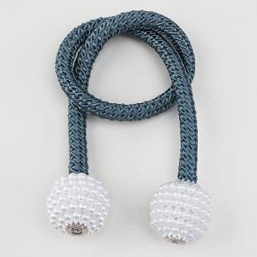 Imagem de 2 peças prendedor de cortina com ímã de pérola prendedores de cortina com fivela de amarrar fivela de bola pendurada com laço nas costas acessórios para cortina decoração de casa, azul, 47 cm