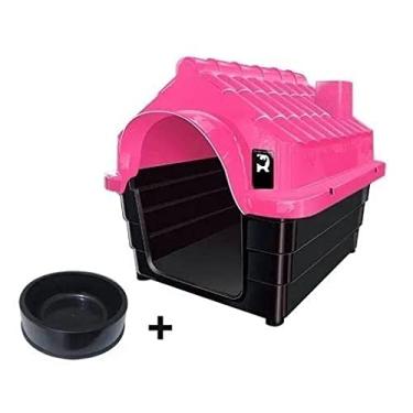 Imagem de Casa Casinha Cachorro Plástica N2 Pequena + Comedouro Brinde Cor:rosa