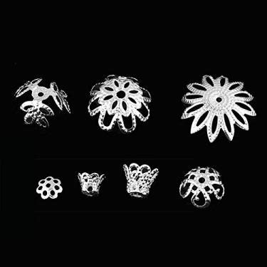 Imagem de 300 peças de contas espaçadoras, flor espaçador contas achados flor joia colar brinco [Prata]