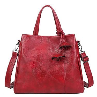 Imagem de Bolsa transversal de couro macio clássica fashion com alça superior bolsas para mulheres bolsa de ombro casual, Vermelho