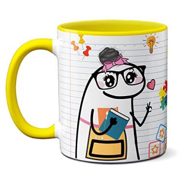 Imagem de Genérico Caneca Personalizada Feliz Dia Professores Educação Infantil 350ml Cerâmica Cilíndrica Amarela