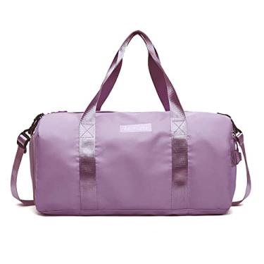 Imagem de Bestgift Bolsa de ginástica esportiva unissex bolsa de ioga bolsa de treinamento cilíndrico bolsa de viagem portátil de curta distância, Roxo claro