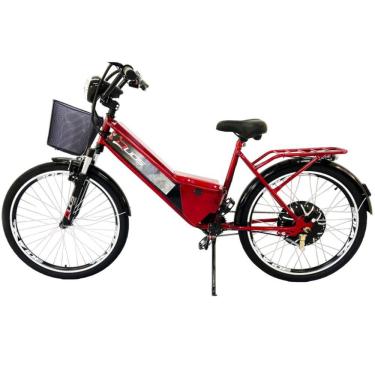 Imagem de Bicicleta Elétrica com Bateria de Lítio 48V 13Ah Confort Vermelho Cereja com Cestinha
