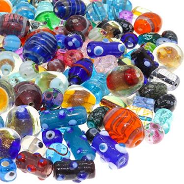 Imagem de Fun-Weevz Contas de vidro sortidas para fazer joias para adultos, contas de vidro a granel para artesanato, mistura de contas de murano Lampwork para pulseiras e colares, kit de suprimentos de contas,