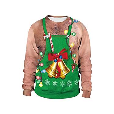 Imagem de Yajun Moletons de Natal com impressão 3D Moletom de Natal Engraçado Casual Gola O Pulôver Grandes Moda Manga Longa Roupas Para Adultos, Verde, 1