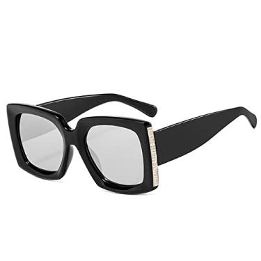 Imagem de Óculos de sol grandes quadrados retrô feminino designer legal sexy vintage preto grande óculos de sol masculino na moda grandes tons pretos, prata preta c6, tamanho único