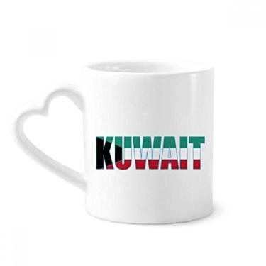 Imagem de Caneca com nome da bandeira do país Kuwait Caneca de café cerâmica copo de coração de vidro