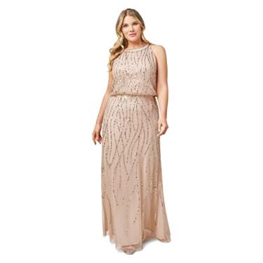 Imagem de Adrianna Papell Vestido feminino frente única com contas, Nude., 46