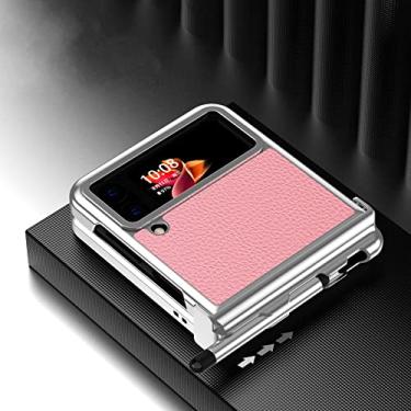 Imagem de Capa de couro anti-queda acessórios para celular para Samsung Galaxy Z Flip 4 5G Flip4 Flip3 Flip 3 Zflip4 Capa dobrável antiderrapante, prata e rosa, para Samsung Z Flip 4