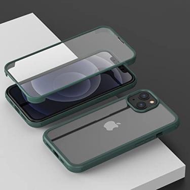 Imagem de Capa de celular de vidro temperado de dupla face à prova de choque com sensação de pele lateral macia para iPhone 13 12 11 Pro Max X XS Capa traseira, verde, para iphone 11 pro max
