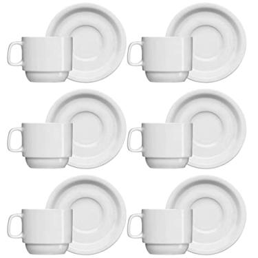 Imagem de Jogo 6 Xícaras de Chá com Pires de Porcelana 215ml Classe Única Iguaçu Germer Branco