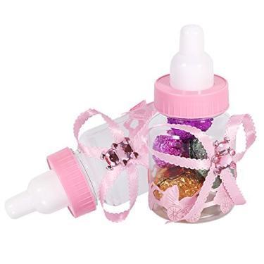 Imagem de 50 Pçs Garrafa de bebê para chá de Fraldas Mini Garrafa de Doces de Plástico, Caixa de Garrafas de Doces de Chocolate para Festa de chá de bebê Lembrancinhas Presentes Decorações (Rosa)