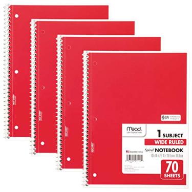 Imagem de Caderno espiral Mead, 1 matéria, papel pautado largo, 70 folhas, 26 x 19 cm, vermelho, pacote com 4 (38112)