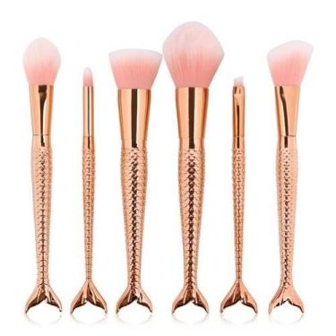Imagem de Kit 7 Pinceis Pincel Maquiagem Sereia Mermaid Rose GOLD
