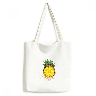 Imagem de Bolsa de lona com abacaxi amarelo tropical, bolsa de compras casual