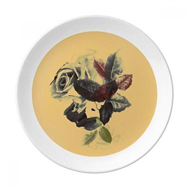 Imagem de Prato de porcelana decorativa com folhas de flores e folhas de rosas para mesa de jantar