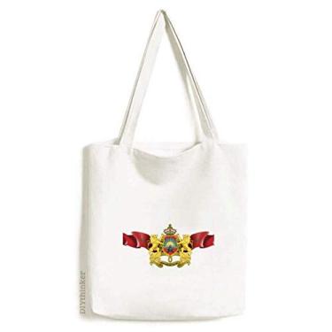 Imagem de Bolsa de lona com emblema nacional da bandeira do Marrocos, bolsa de compras casual