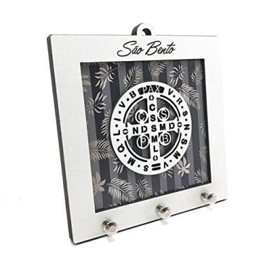 Imagem de Porta Chaves Parede Medalha De São Bento De Madeira Mdf