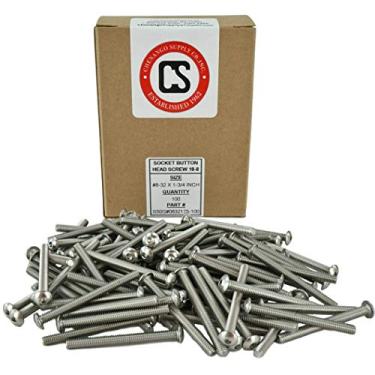 Imagem de Parafusos de cabeça de botão de soquete em aço inoxidável nº 8-32 x " (1,27 cm a 5,08 cm disponíveis), rosca completa, unidade sextavada, aço inoxidável 18-8, rosca de máquina, 8-32 x 1-3/4"