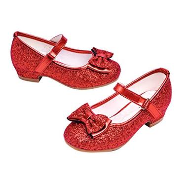 Imagem de Sapato feminino Mary Jane com glitter, salto baixo, princesa, flor, vestido de festa, sapato para crianças pequenas, T08-red, 9 Toddler