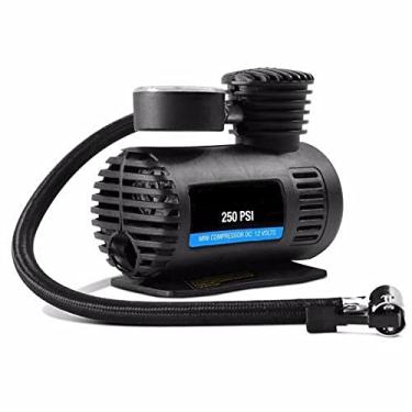 Imagem de Compressor de Ar Pneu 12v Marcador Pressão Manômetro Carro Vazão 15L Mini Portátil 250 psi 3 Bicos