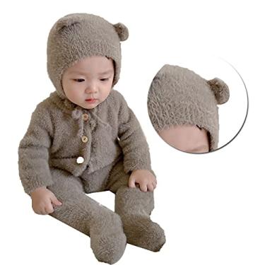 Imagem de Macacão com capuz infantil, macacão de urso infantil adorável para a pele, cobertura total, quente, movimento livre para casa (80 cm)