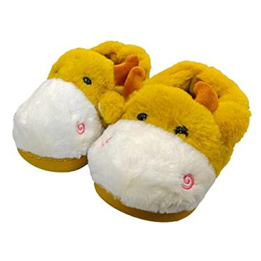 Imagem de Pantufa 3d Vaca infantil Solado De Borracha Bichinho Vaquinha Pelúcia Inverno 1 par Cor:Amarela;Tamanho:28-29BR 21cm