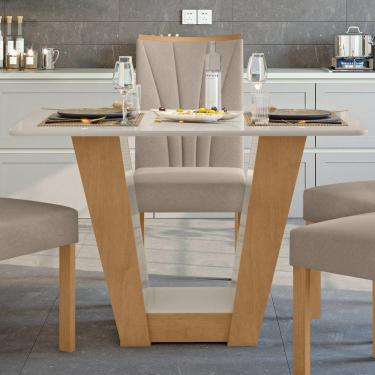Imagem de Mesa de Jantar 120x80cm Tampo MDF Apogeu Móveis Lopas Amêndoa Clean/Off White